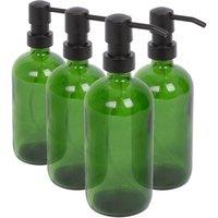 Harbour Housewares 500ml Glass Soap Dispensers - 4x Refillable Hand Wash Bottle with Pump in Green