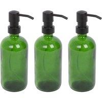 Harbour Housewares 500ml Glass Soap Dispensers - 3x Refillable Hand Wash Bottle with Pump in Green