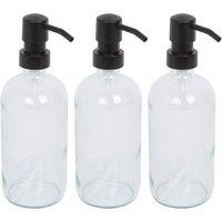 Harbour Housewares 500ml Glass Soap Dispensers - 3x Refillable Hand Wash Bottle with Pump in Clear
