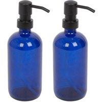 Harbour Housewares 500ml Glass Soap Dispensers - 2x Refillable Hand Wash Bottle with Pump in Blue