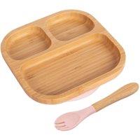 Tiny Dining Bamboo Segmented Baby Weaning Plate & Fork Set in Baby Pink
