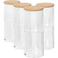 Harbour Housewares Reusable Plastic Stacking Bathroom Canisters with Bamboo Lid - Pack of 4 in Clear