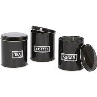 Harbour Housewares 3pc Tea Coffee Sugar Canisters Set - Round Metal Kitchen Storage Canister Tin in Black