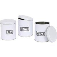 Harbour Housewares 3pc Tea Coffee Sugar Canisters Set - Round Metal Kitchen Storage Canister Tin in White