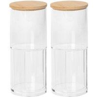 Harbour Housewares Reusable Plastic Stacking Bathroom Canisters with Bamboo Lid - Pack of 2 in Clear