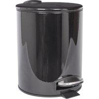 Harbour Housewares Round Bathroom Pedal Bin - 5L Stainless Steel Slim Rubbish Dustbin in Black