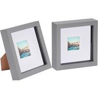 Nicola Spring 3D Box Photo Frames with 2 x 2 Mounts - 6 x 6 - Grey - Pack of 2 in White