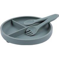 Tiny Dining Silicone Suction Plate, Fork & Spoon Set - Silicone Baby Feeding Set in Dark Grey