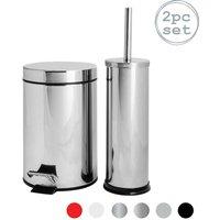 Harbour Housewares 3L Round Bathroom Bin & Brush Set - Slim Stainless Steel Bathroom Set in Metallic Silver