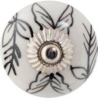 Nicola Spring Round Ceramic Cabinet Knob - Black Leaves | Size: 1000mm x 500mm