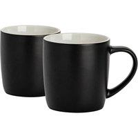 Argon Tableware 2x Matt Coloured Coffee Mugs - 350ml - Durable Stoneware Cappuccino Tea Cup in Black