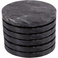Argon Tableware 10cm Marble Coasters - Set of 6 Round Dining Table Drinks Coaster in Black