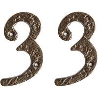 Hammer and Tongs Rustic Iron Numeral - Number 3 - H75mm - Pack of 2 in Grey
