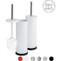 Harbour Housewares 2x Round Toilet Brushes with Holder - Non Slip Cleaning Brush Set in White