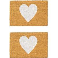 Nicola Spring Coir Door Mats - 60 x 40cm - White Heart - Set of 2 | Size: 40 cm x 60 cm