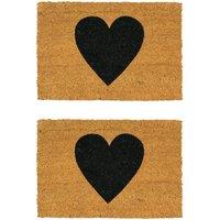 Nicola Spring Coir Door Mats - 60 x 40cm - Black Heart - Set of 2 | Size: 40 cm x 60 cm