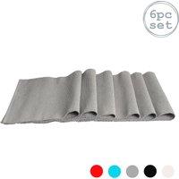 Nicola Spring Ribbed Cotton Placemats - 48 x 33cm - Pack of 6 in Grey | Size: 48 x 33 cm