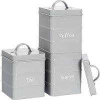 Harbour Housewares Kitchen Tea Coffee Sugar Canisters - Vintage Metal Kitchen Storage Food Canister in Grey