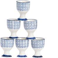 Nicola Spring Hand-Printed Egg Cups 5.5cm Pack of 6 in Navy
