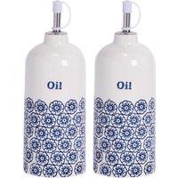 Nicola Spring Hand-Printed Olive Oil Pourer Bottles - 500ml - Pack of 2 in Navy