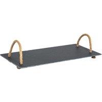 Argon Tableware Slate Serving Tray with Rope Handles 40 x 20cm in Grey | Size: 40 x 20 cm