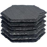 Argon Tableware 10cm Hexagon Slate Coasters - Set of 6 Natural Stone Drinks Coasters in Black