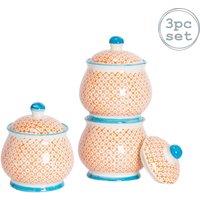 Nicola Spring Patterned Sugar Bowls with Lid - Blue - 3x Kitchen Storage Jar Sugar Pot in Orange
