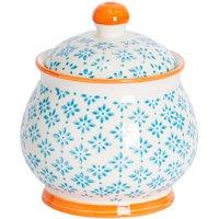 Nicola Spring Patterned Sugar Bowl with Lid - Navy - Kitchen Storage Jar Sugar Pot in Blue