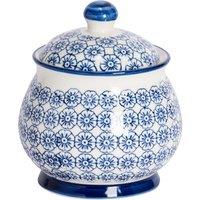 Nicola Spring Patterned Sugar Bowl with Lid - Navy - Kitchen Storage Jar Sugar Pot