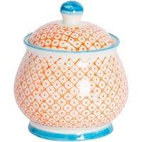 Nicola Spring Patterned Sugar Bowl with Lid - Navy - Kitchen Storage Jar Sugar Pot in Orange