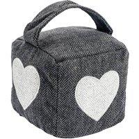 Nicola Spring Herringbone Door Stop - 16 x 16cm - Heart in Grey | Size: 16 x 16 cm