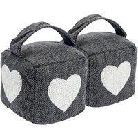 Nicola Spring Herringbone Door Stops - 16 x 16cm - Heart - Pack of 2 in Grey | Size: 16 x 16 cm