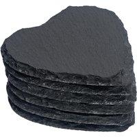 Argon Tableware Heart Slate Coasters - 10cm - 6x Natural Black Stone Home Kitchen Drink Coffee Cup Glass Holder Table Mat Placemats