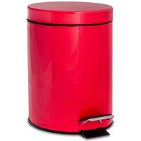 Harbour Housewares 3L Round Bathroom Pedal Bin - Stainless Steel Slim Rubbish Dustbin in Red