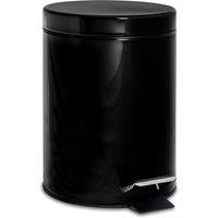 Harbour Housewares 3L Round Bathroom Pedal Bin - Stainless Steel Slim Rubbish Dustbin in Jet Black