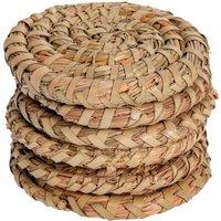 Argon Tableware Round Coasters - 10cm - Set of 6 - Woven Palm Leaf in Brown