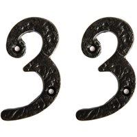 Hammer and Tongs Rustic Iron Numeral - Number 3 - H75mm - Pack of 2 in Black