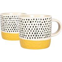 Nicola Spring Dipped Dotty Stoneware Coffee Mugs - 385ml - Pack of 2 in Mustard