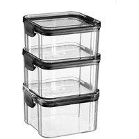 Argon Tableware 3x Food Storage Containers 460ml - Reusable Airtight Kitchen Jar Clip-Top Lid in Black