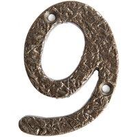 Hammer and Tongs Rustic Iron Numeral - Number 9 - H75mm in Grey