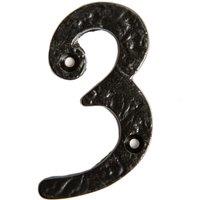 Hammer and Tongs Rustic Iron Numeral - Number 3 - H75mm in Black