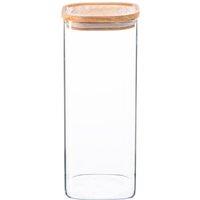 Argon Tableware Square Glass Storage Jar with Airtight Wooden Lid - 1.9L in Clear