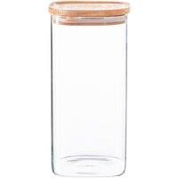 Argon Tableware Square Glass Storage Jar with Airtight Wooden Lid - 1.5L in Clear