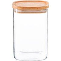 Argon Tableware Square Glass Storage Jar with Airtight Wooden Lid - 1.1L in Clear