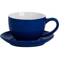 Argon Tableware 250ml Cappuccino Cup with Saucer - Stoneware Coffee Cup & Saucer Set in Navy