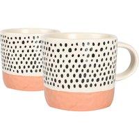 Nicola Spring Dipped Dotty Stoneware Coffee Mugs - 385ml - Pack of 2 in Pink