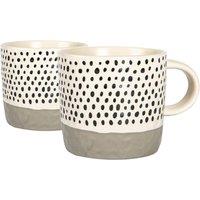 Nicola Spring Dipped Dotty Stoneware Coffee Mugs - 385ml - Pack of 2 in Grey