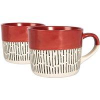 Nicola Spring Dipped Dash Stoneware Coffee Mugs - 475ml - Pack of 2 in Red