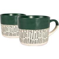 Nicola Spring Dipped Dash Stoneware Coffee Mugs - 475ml - Pack of 2 in Green
