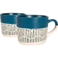 Nicola Spring Dipped Dash Stoneware Coffee Mugs - 475ml - Pack of 2 in Blue